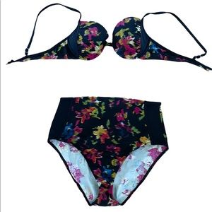 HIGH WAISTED PRINTED BIKINI Black Floral Print Sexy Pin-up Girl